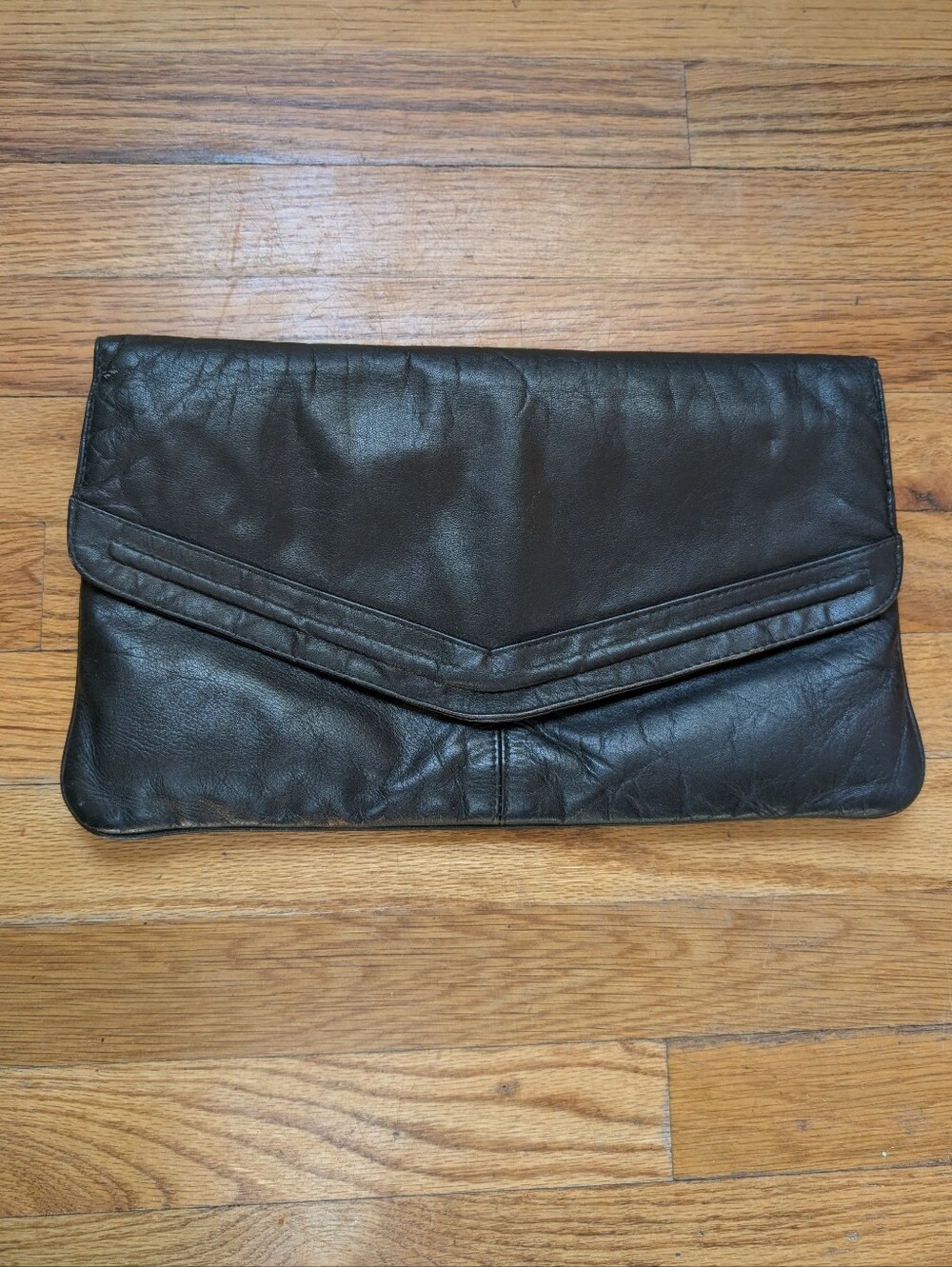 Vintage Black 100% Leather Envelope Clutch